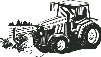 Illustrated farming icon — crops and fieldwork