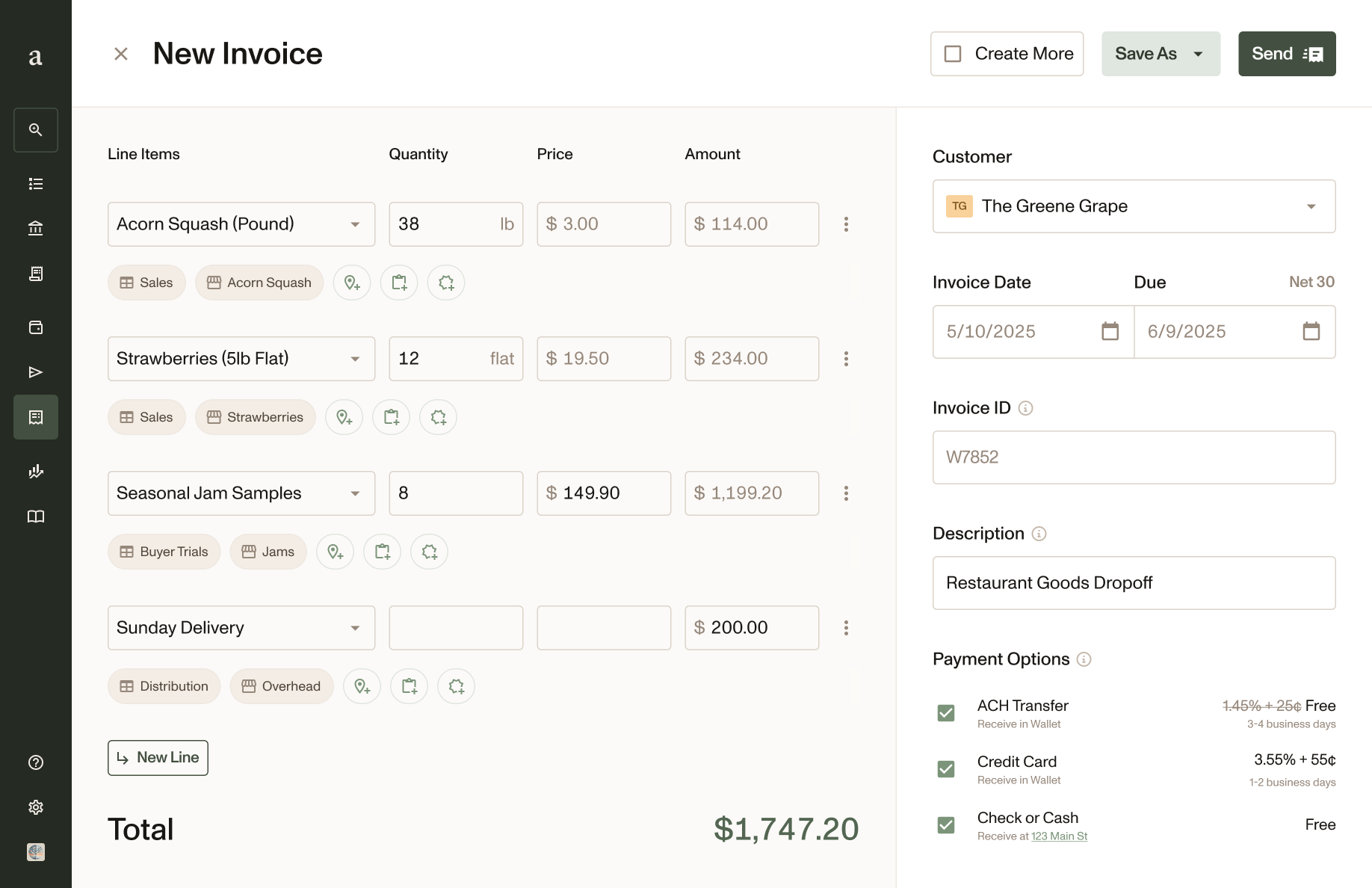 Laptop user interface mockup of invoicing on Ambrook