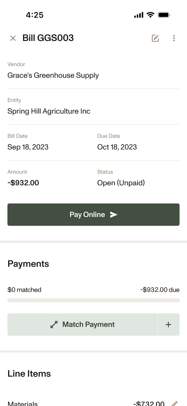 Phone user interface mockup of bill pay on Ambrook