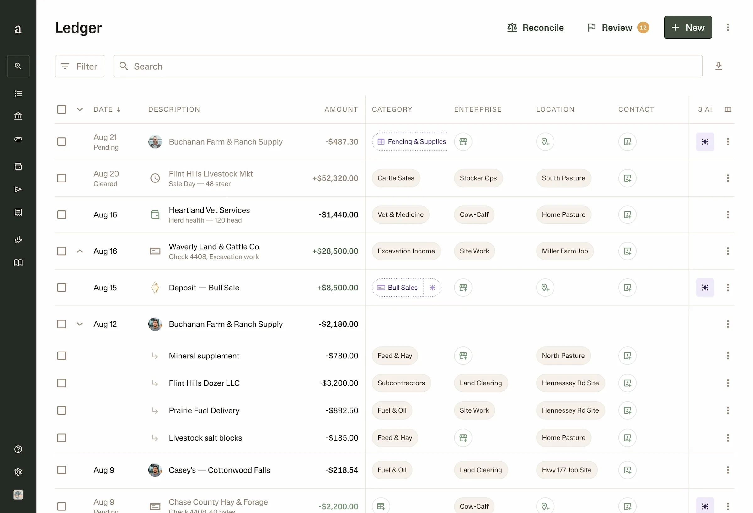 Laptop user interface mockup of bookkeeping on Ambrook