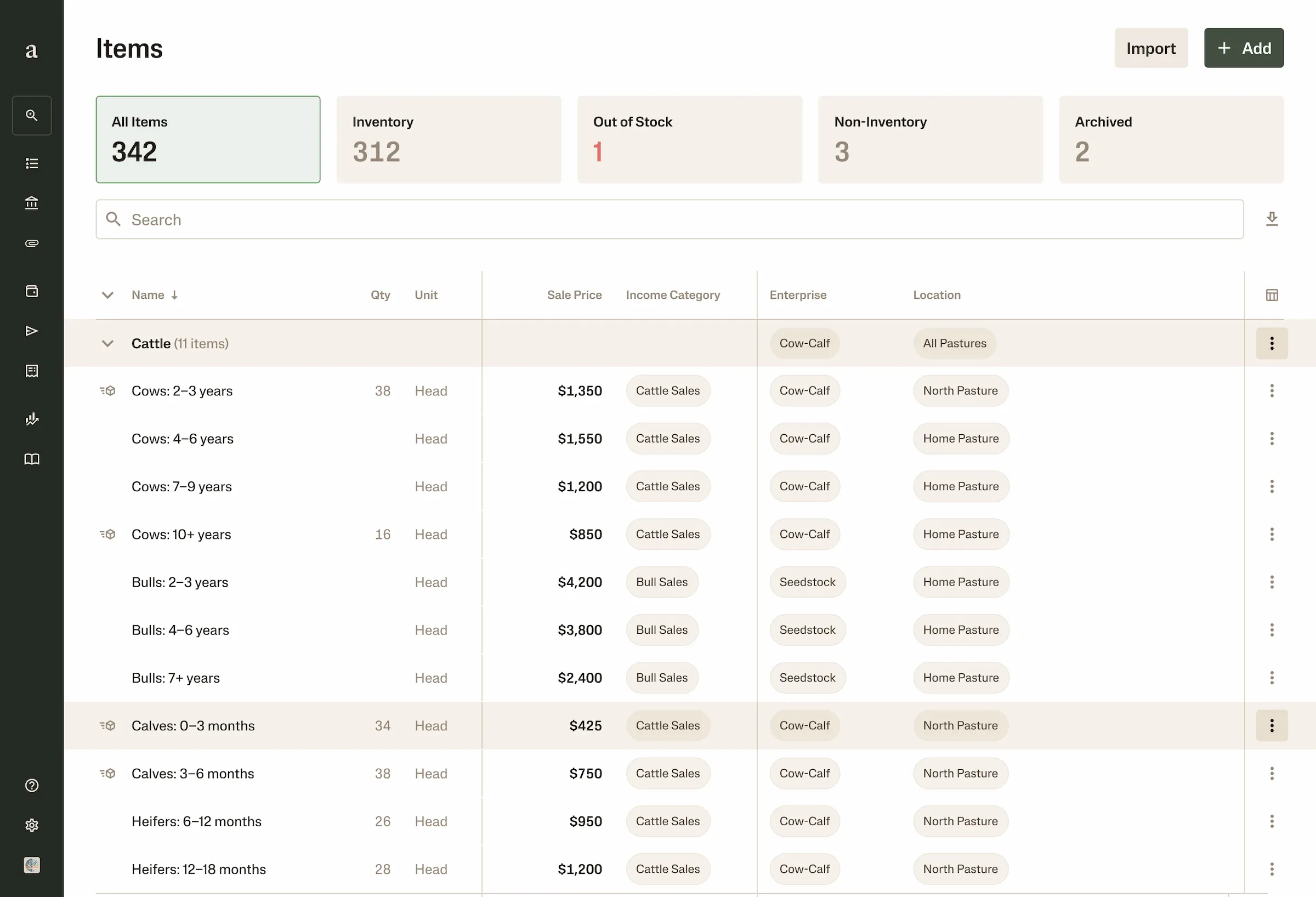 Laptop user interface mockup of Inventory on Ambrook
