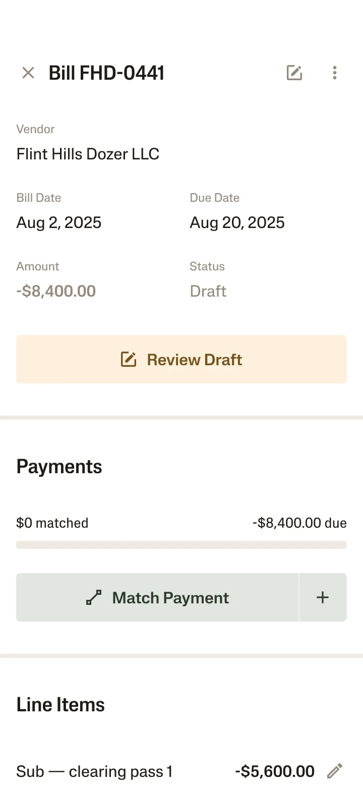 Phone user interface mockup of a bill on Ambrook